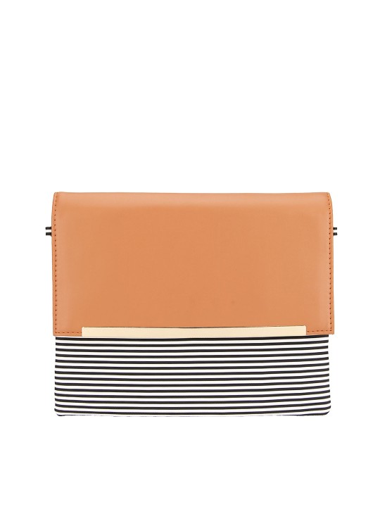 Tan & White Striped Clutch