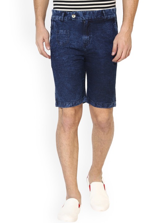 Men Blue Washed Slim Fit Denim Shorts 28