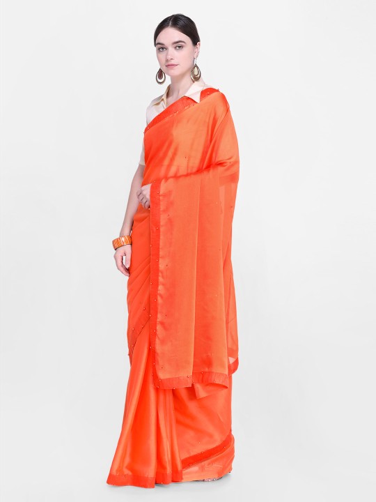 Orange Embellished Poly Georgette Saree