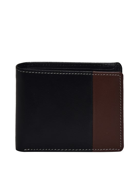 Men Black & Brown Solid Leather Two Fold Wallet