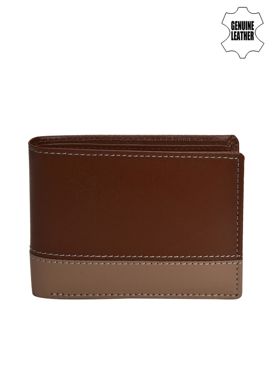 Men Tan Brown & Beige Solid Two Fold Wallet