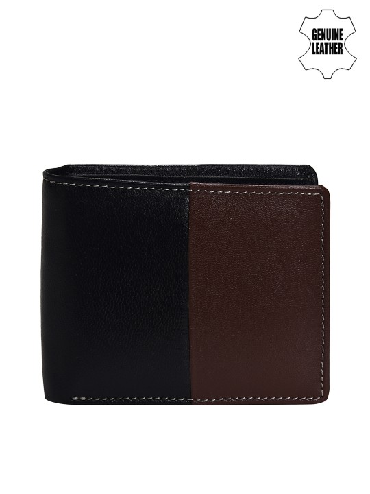Men Black & Brown Solid Two Fold Wallet