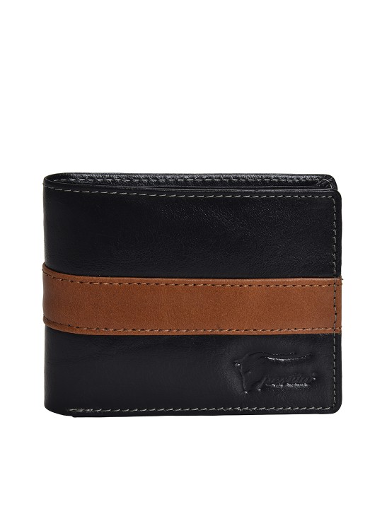 Men Black & Tan Brown Colourblocked Leather Two Fold Wallet