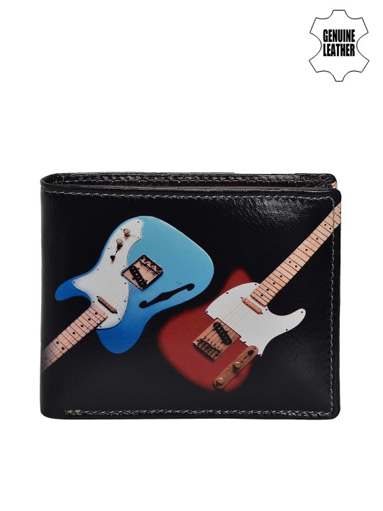 Men Black & Blue Printed Two Fold Wallet