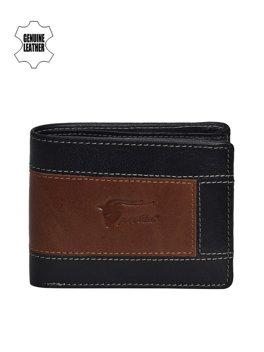 Men Tan Brown & Black Colourblocked Two Fold Leather Wallet