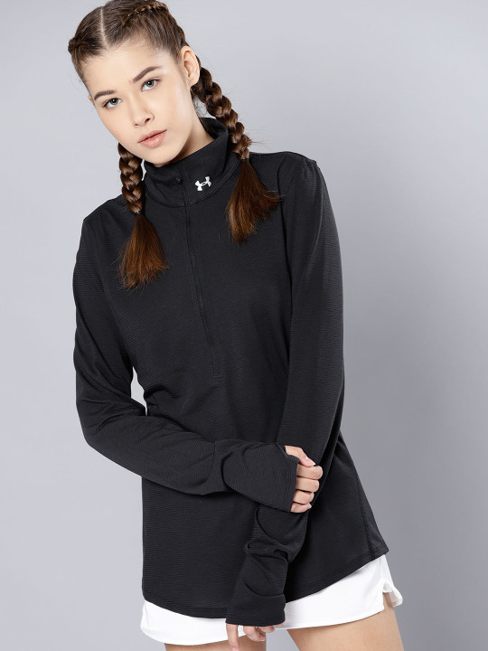 Women Black Solid Threadborne Streaker Running T Shirt Xs