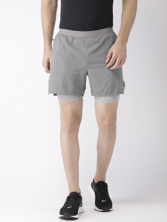 Men Grey Solid Standard Fit FLX STRIDE 2IN1 DRI-FIT Running Shorts 28
