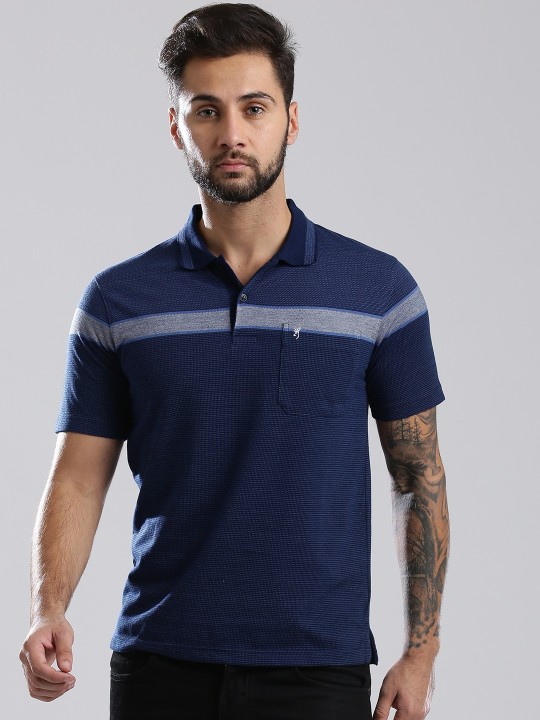 Buy Men Navy Blue Solid Polo Collar T-shirt Online at desertcartINDIA