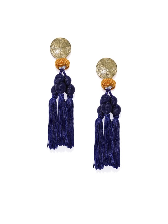 Blue & Gold-Toned Contemporary Drop Earrings