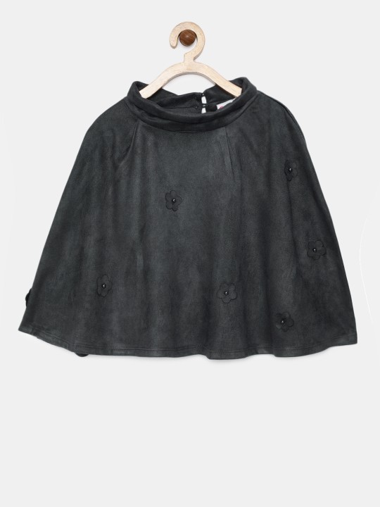 Grey Solid Button Cape Shrug 4-5Y