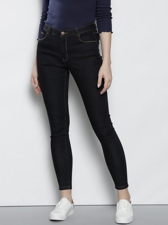 Women Navy Blue Skinny Fit Mid-Rise Clean Look Stretchable Jeans 28