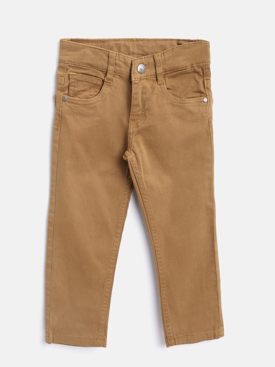 Boys Khaki Regular Fit Solid Trousers 2Y