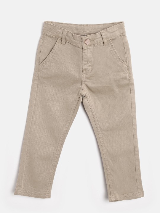 Boys Beige Regular Fit Solid Chinos 2Y