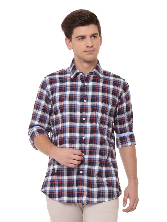 Men Blue Red Checked Casual Shirt Buy Online In Kuwait Van