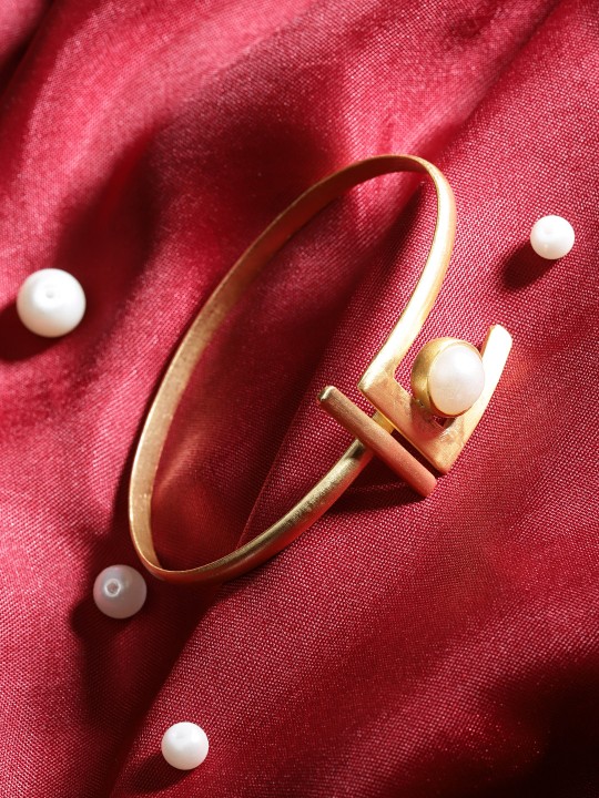White Gold-Plated Handcrafted Cuff Bracelet