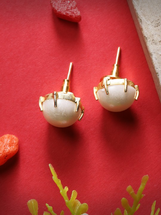 White Gold-Plated Circular Handcrafted Studs