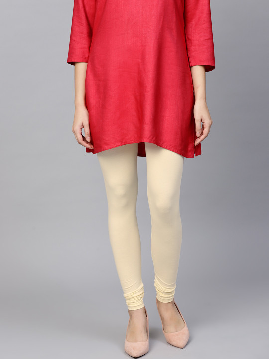 Women Cream-Coloured Solid Leggings