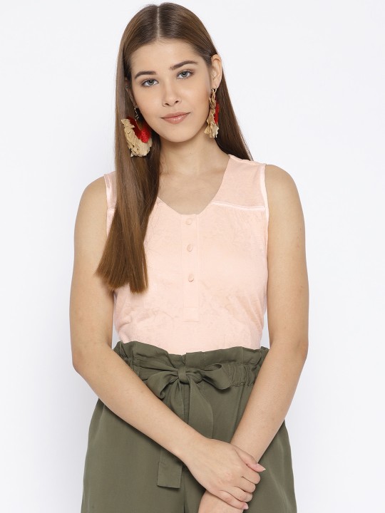 Women Peach-Coloured Self Design Top XS