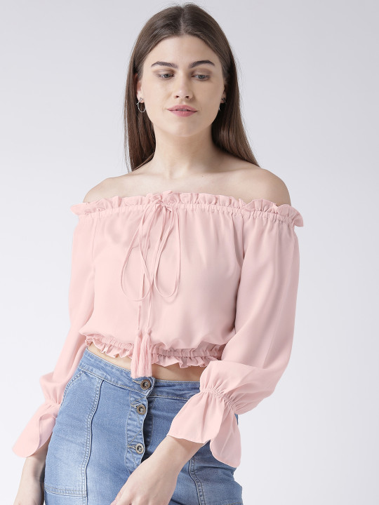 Women Pink Solid Bardot Top XL