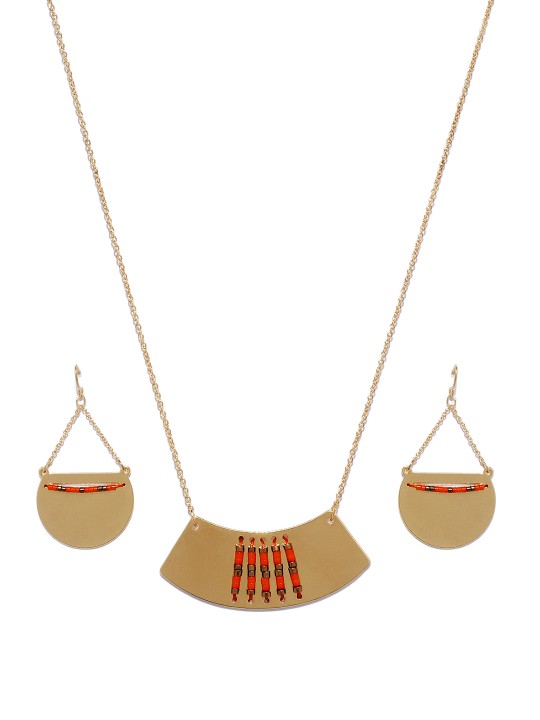 JewelRush Gold-Toned Pendant with Earrings