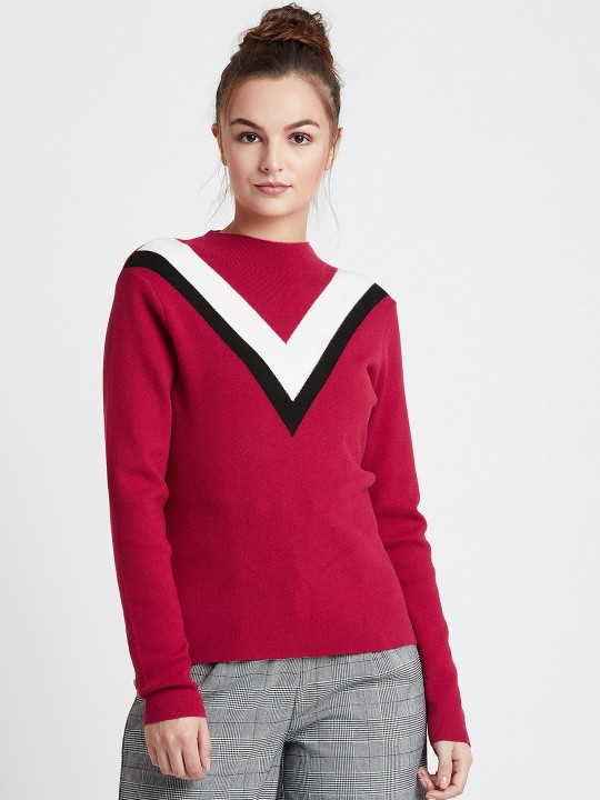 Women Red Printed Pullover XS