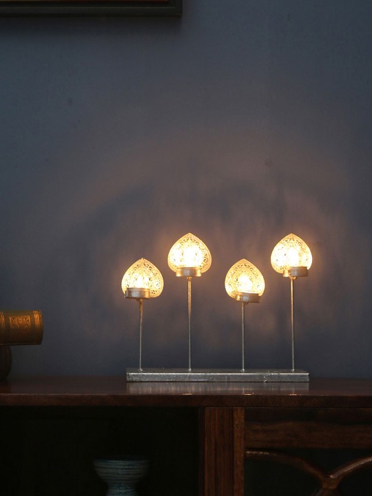 Silver-Toned Set of 4 Candle Holders