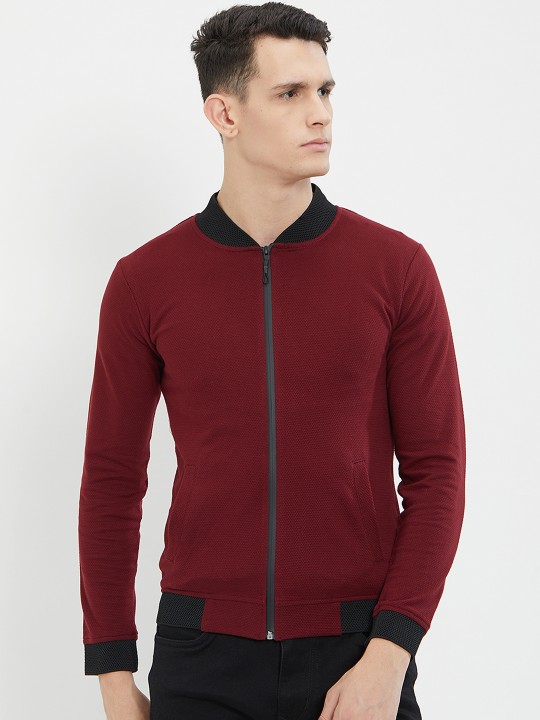 Men Red Solid Lightweight Bomber S