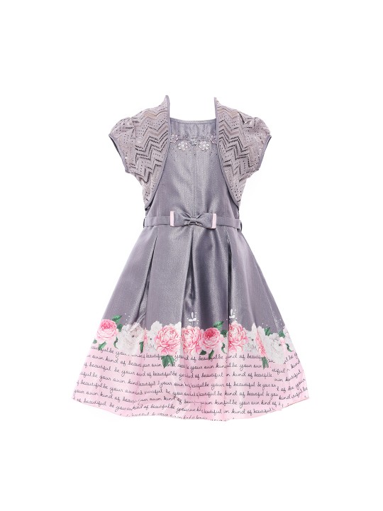 Girls Taupe Solid Fit and Flare Dress 2-3Y