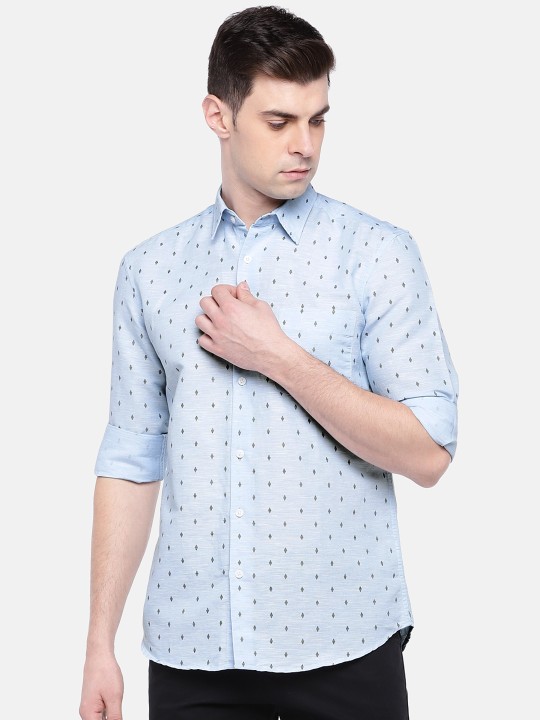 Men Blue Regular Fit Printed Casual Shirt 38