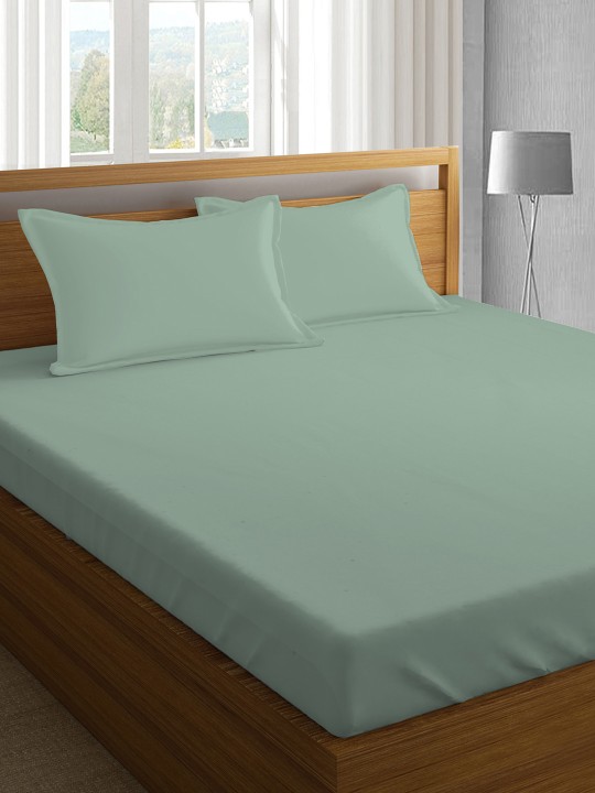 Green Solid Flat 400 TC Cotton 1 Extra Large Bedsheet with 2 Pillow Covers