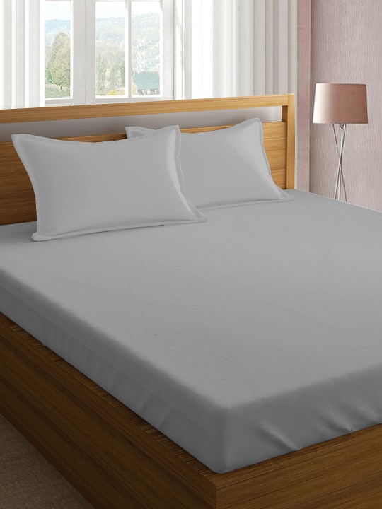 Grey Solid Flat 400 TC Cotton 1 Extra Large Bedsheet with 2 Pillow Covers