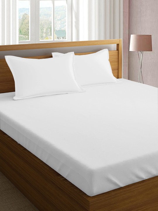 White Solid Flat 400 TC Cotton 1 King Bedsheet with 2 Pillow Covers