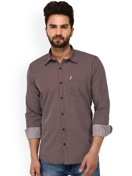 Men Maroon Slim Fit Printed Casual Shirt 36