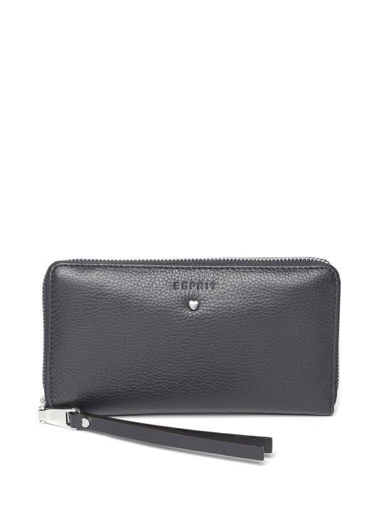 Women Black Solid Leather Zip Around Wallet
