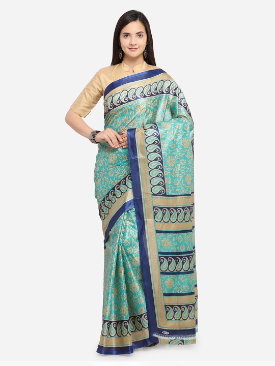 Sea Green Printed Art Silk Saree
