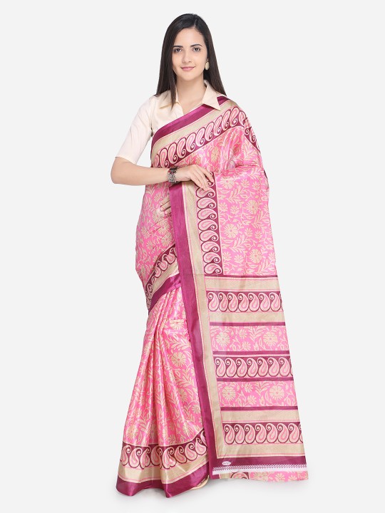 Pink Printed Art Silk Saree