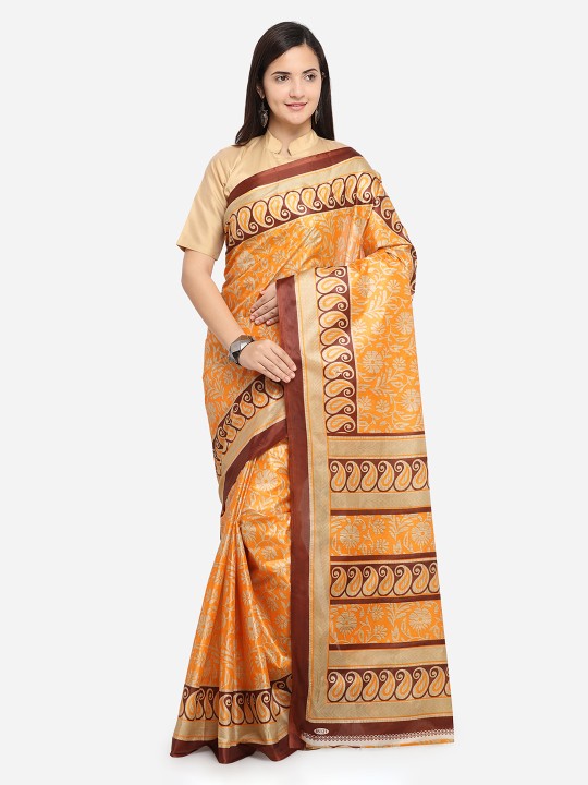 Yellow Printed Art Silk Saree