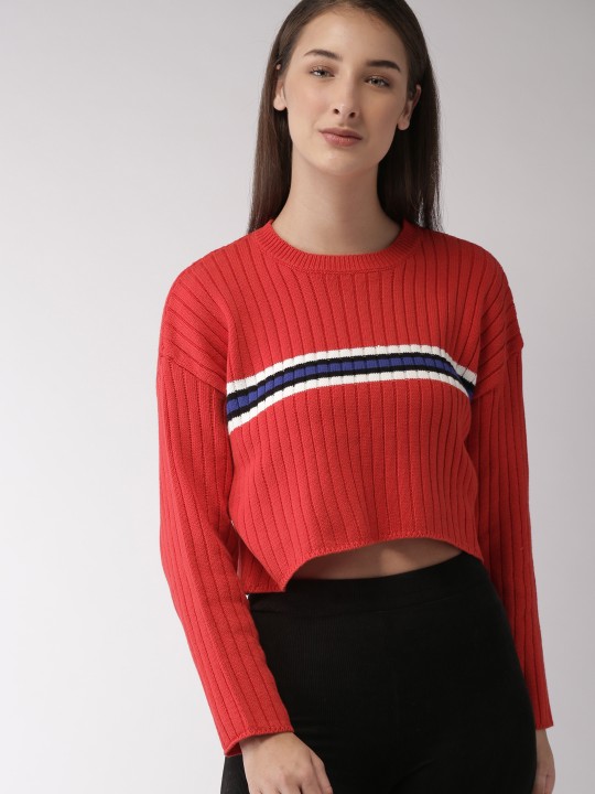 Women Red Crop Pullover