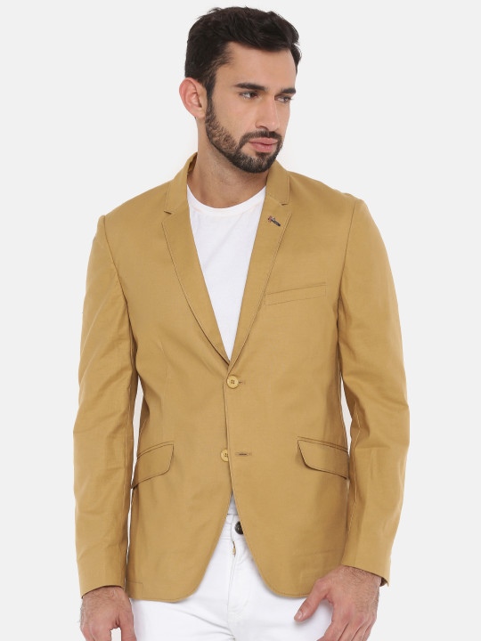 Men Mustard Yellow Solid Casual Blazer 44