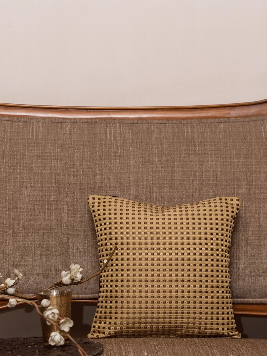 Beige Single Checked Silk Square Cushion Cover