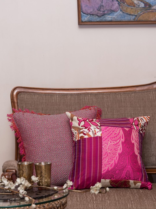 Pink Set of 2 Geometric Square Cushion Covers