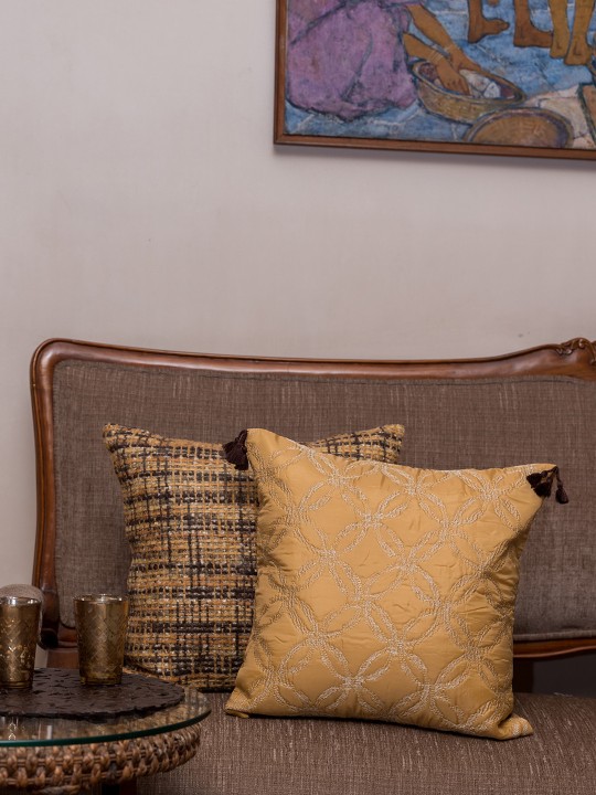 Brown Set of 2 Geometric Square Cushion Covers