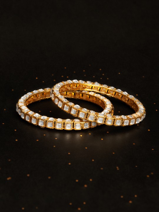 Gold-Plated Kundan Handcrafted Set of 2 Bangles