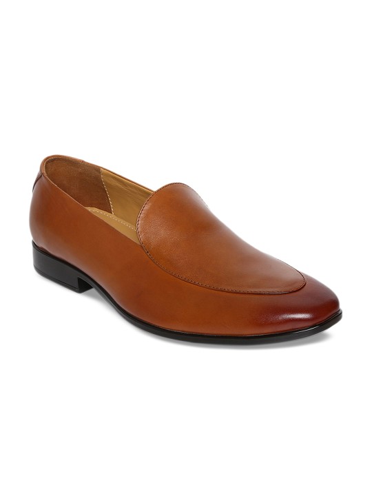 Men Tan Brown Solid Leather Formal Slip-On Shoes 6