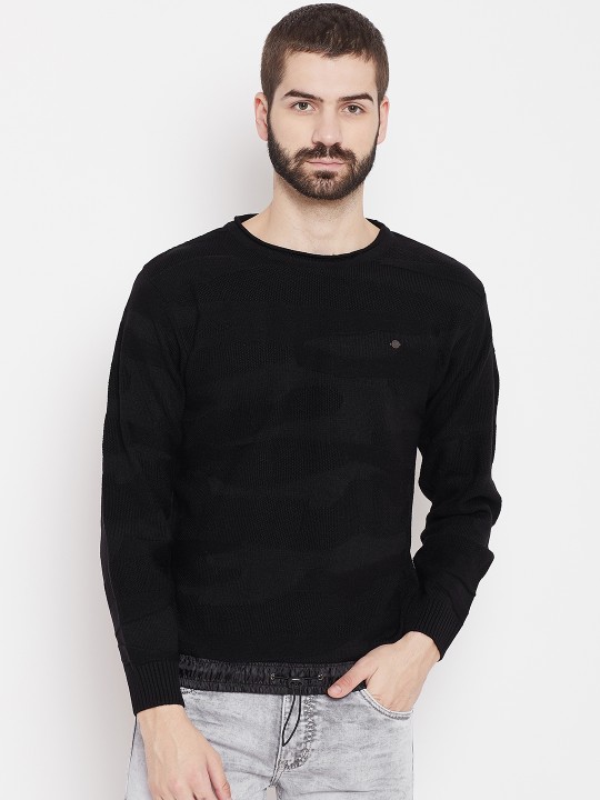 Men Black Self-Design Pullover M