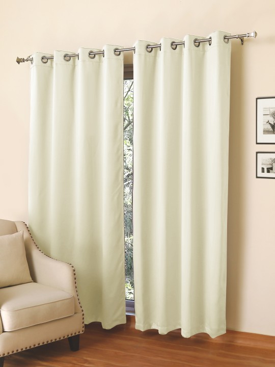 Set Of 2 Cream-Coloured Black Out Door Curtains