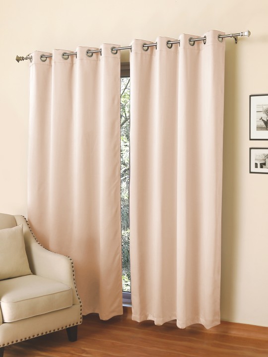 Set Of 2 Peach-Coloured Black Out Door Curtains