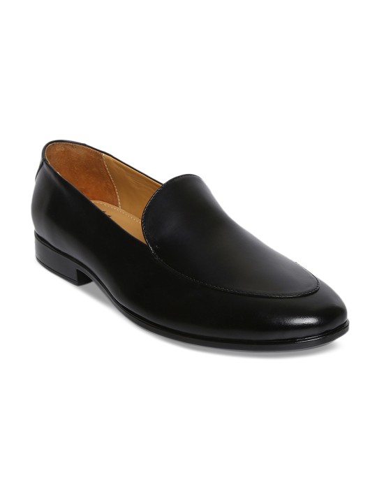 Men Black Solid Leather Slip-On Shoes 6