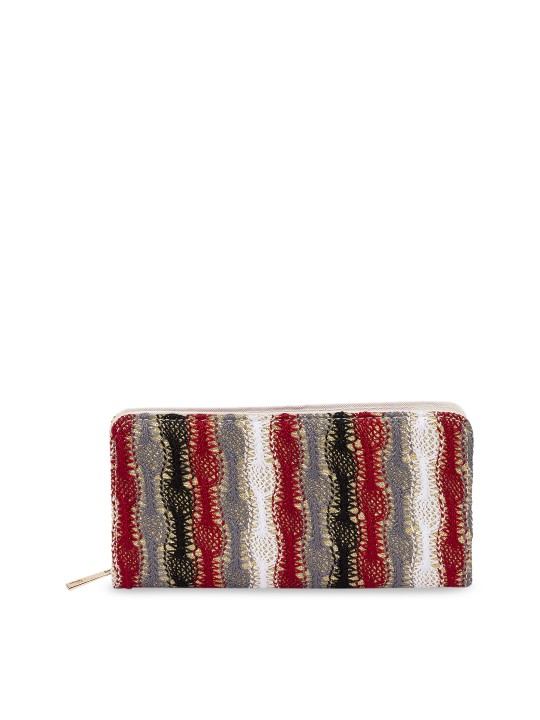 Women Multicoloured Self Design Zip Around Wallet
