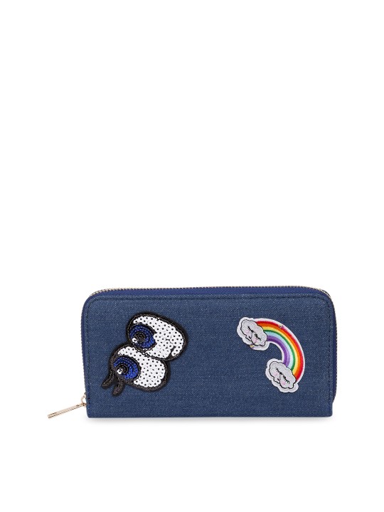 Women Blue Solid Zip Around Wallet
